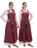 FIORE Cotton Burgundy Apron Dress: Authentic Medieval Viking Cotton Pinafore