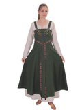 FIORE Cotton Green Apron Dress: Authentic Medieval Viking Cotton Pinafore