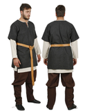 HELM D.Grey Wool Over Tunic -  Medieval Viking Woolen Short Sleeve Tunic