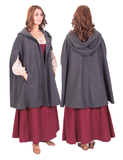 KELLY WOOL GREY Short Cloak – Medieval Viking Wool Short Cloak with Hood and Pockets