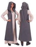 NORA Wool Battle Grey Coat Dress – Medieval Viking Open-Front Surcoat (S–6XL)