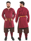 ODIN Burgunderrote Tunika aus Baumwoll-Canvas - Mittelalterliche Wikinger-Tunika aus Baumwoll-Canvas für Herren 
