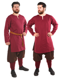 ODIN Burgunderrote Tunika aus Baumwoll-Canvas - Mittelalterliche Wikinger-Tunika aus Baumwoll-Canvas für Herren 
