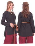 SARA Cotton Black - Mittelalterliche Wikinger-Tunika aus Baumwollcanvas für Damen 