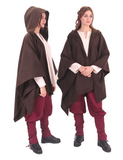 STELLA  Wool  Brown – Medieval Viking and Daily Use Maxi Hooded Wool Poncho