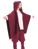 STELLA  Wool  Burgundy – Medieval Viking and Daily Use Maxi Hooded Wool Poncho