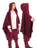 STELLA  Wool  Burgundy – Medieval Viking and Daily Use Maxi Hooded Wool Poncho