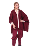 STELLA  Wool  Burgundy – Medieval Viking and Daily Use Maxi Hooded Wool Poncho