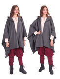 STELLA Wool  Grey – Medieval Viking and Daily Use Maxi Hooded Wool Poncho